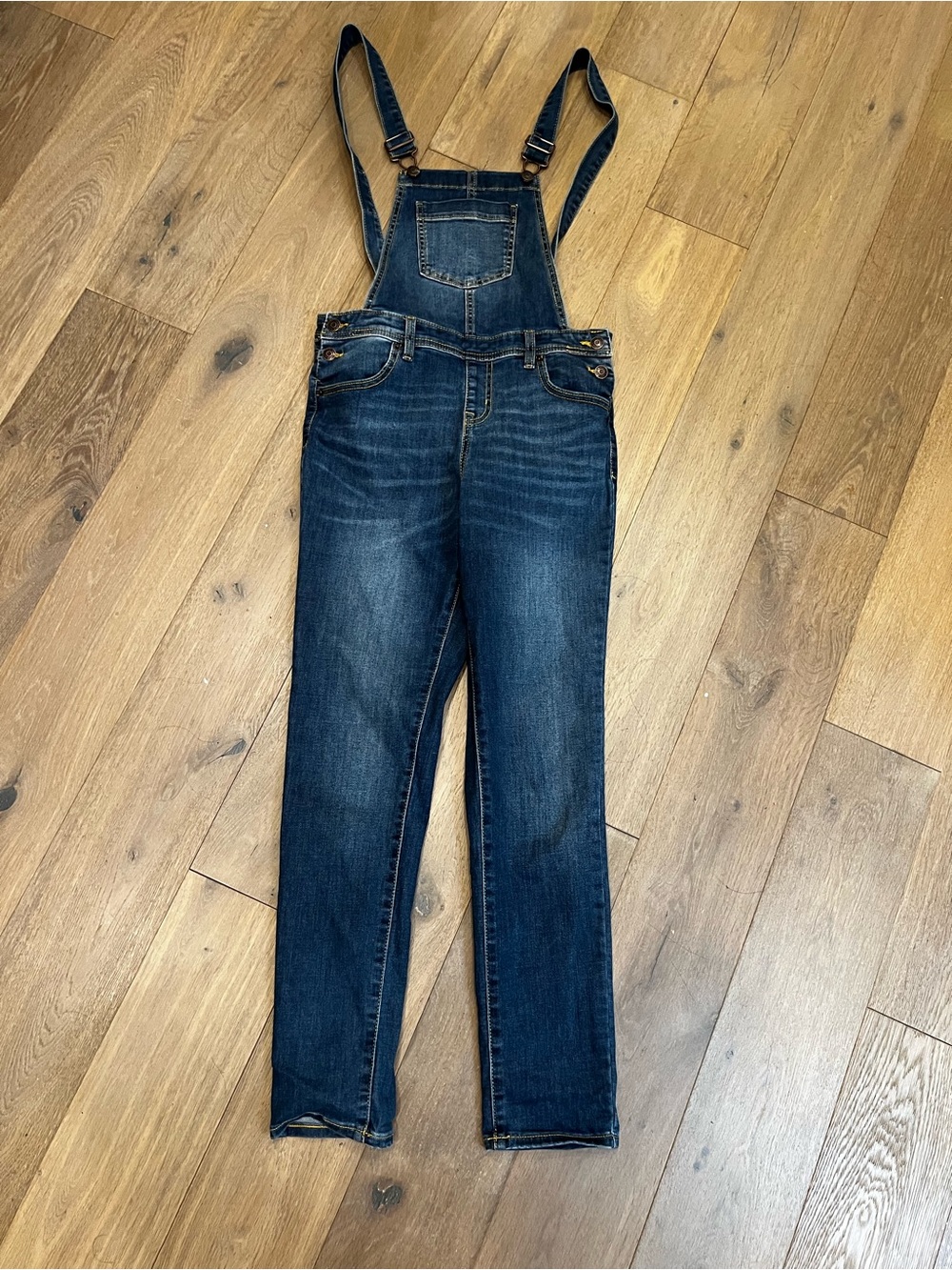 Cat & Jack Dark Blue Denim Overalls with Yellow Stitching